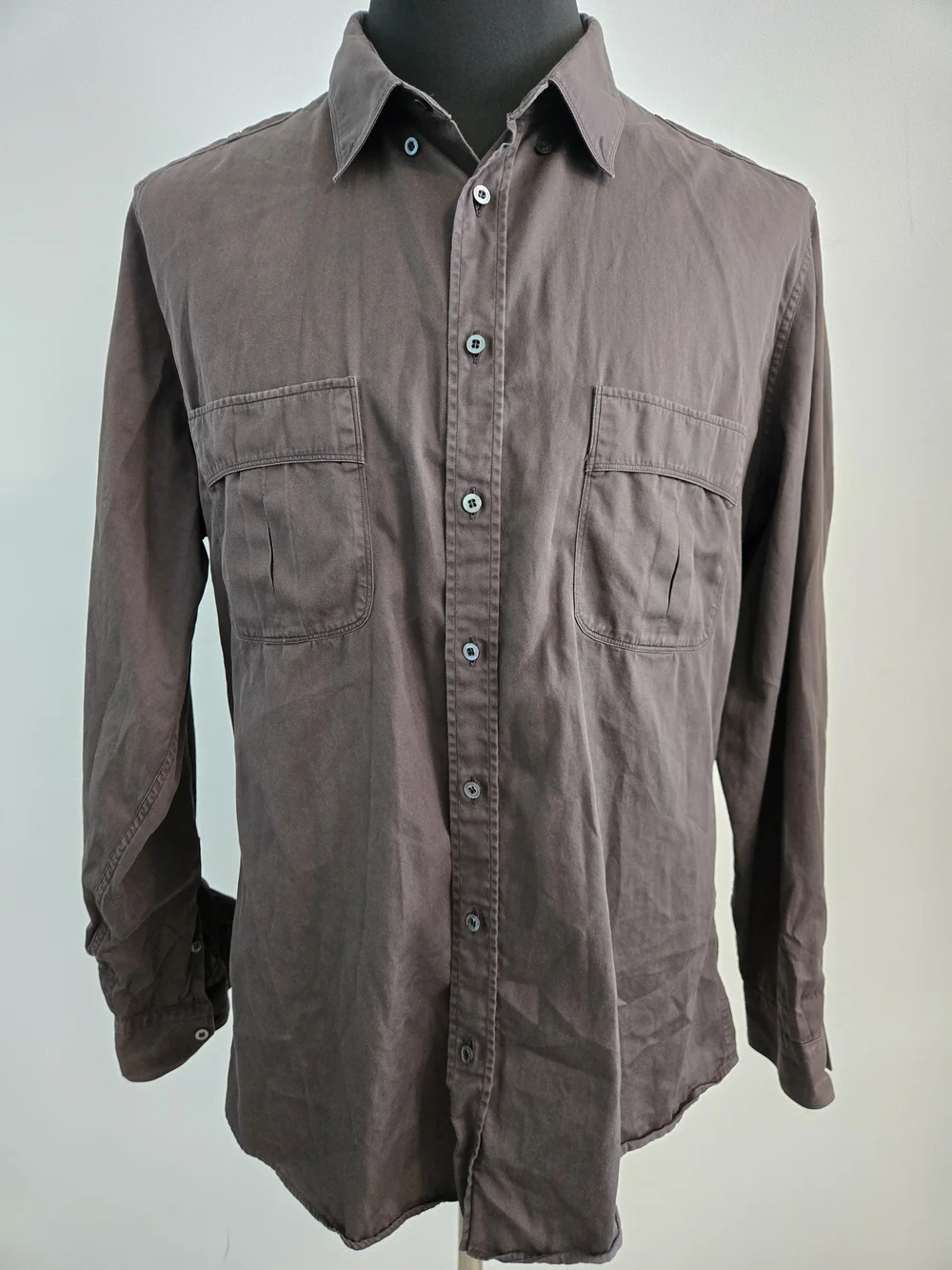 Gucci Chocolate Brown Casual Button Down Shirt 100% Cotton Size 46